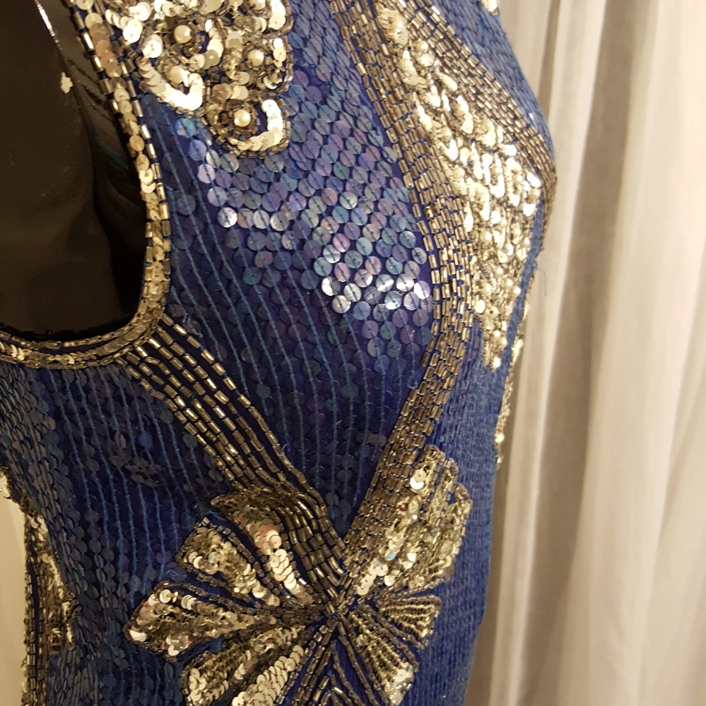 SAKS FIFTH AVENUE full Sequin Blue Dress - Picture 3 of 11